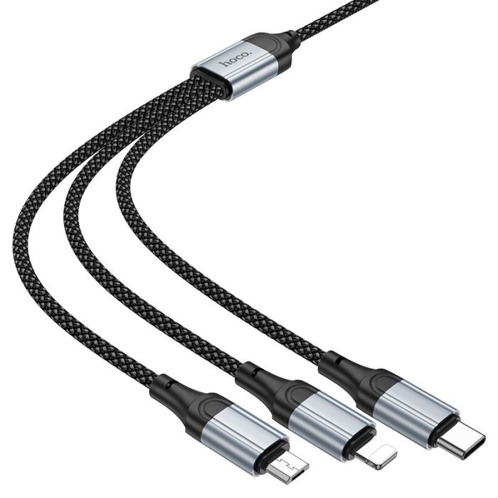 Кабель HOCO X102 Fresh 3-in-1 charging data cable (iP+Micro+Type-C) Black (6942007608794)