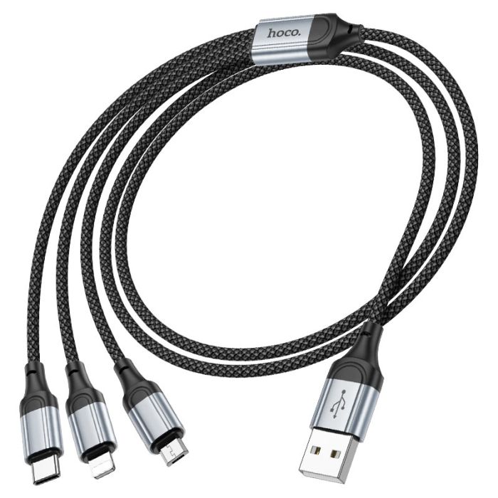 Кабель HOCO X102 Fresh 3-in-1 charging data cable (iP+Micro+Type-C) Black (6942007608794)