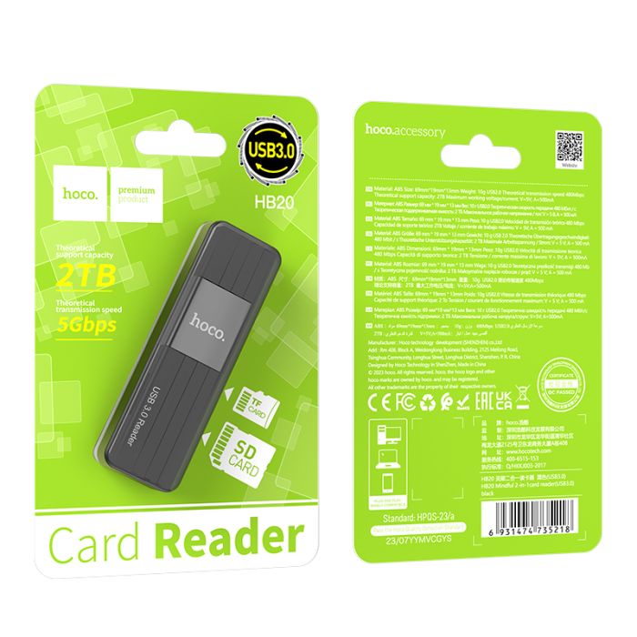 USB-хаб HOCO HB20 Mindful 2-in-1card reader(USB3.0) Black (6931474735218)