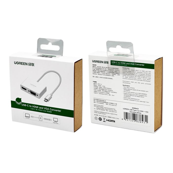 USB-хаб UGREEN USB Type C to HDMI + VGA Converter (White) (UGR-30843)
