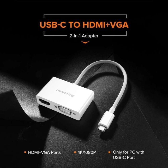 USB-хаб UGREEN USB Type C to HDMI + VGA Converter (White) (UGR-30843)