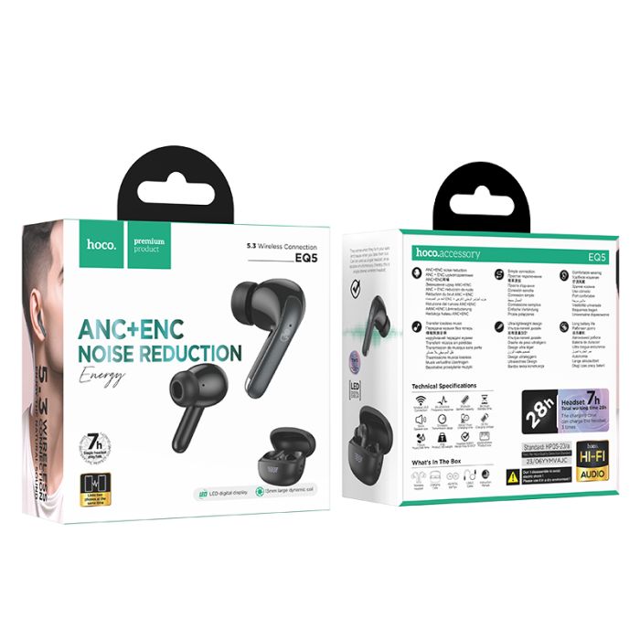 Бездротові навушники TWS HOCO EQ5, ANC+ENC, Black (6942007602419)