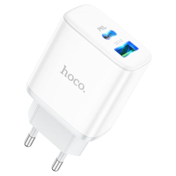 Мережевий зарядний пристрій HOCO C105A Stage dual port PD20W+QC3.0 charger White (6931474782946)