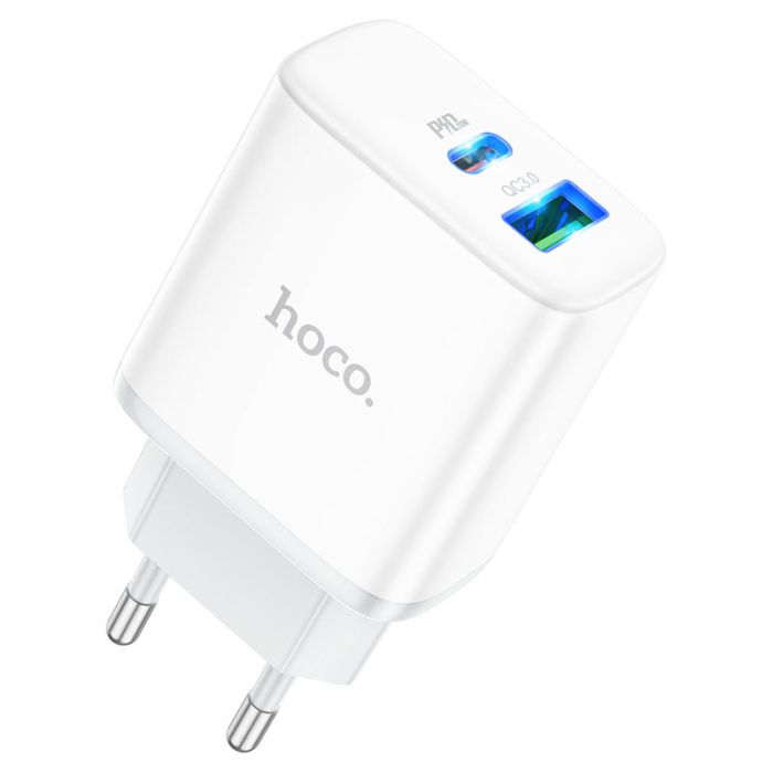Мережевий зарядний пристрій HOCO C105A Stage dual port PD20W+QC3.0 charger White (6931474782946)