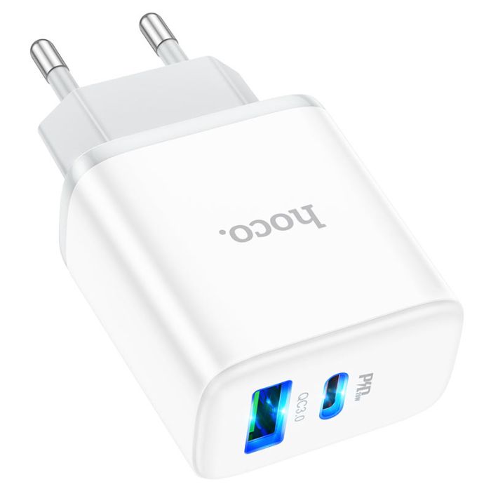 Мережевий зарядний пристрій HOCO C105A Stage dual port PD20W+QC3.0 charger White (6931474782946)