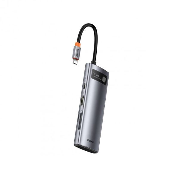 USB-хаб Baseus Metal Gleam Series 7-in-1 Multifunctional Type-C HUB Docking Station Gray（Type-C to HDMI*1+USB3.0*2+USB-C*1+PD*1+SD/TF*1) (WKWG020113)