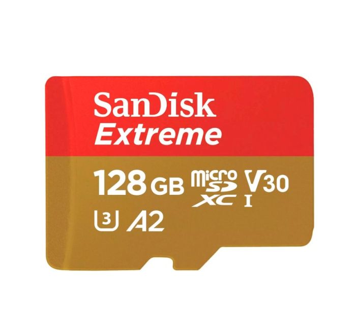 Карта пам'яті microSDXC (UHS-1 U3) SanDisk Extreme For Action Cams and Drones A2 128Gb class 10 V30 (R190MB/s,W90MB/s) (adapter) (SDSQXAA-128G-GN6AA)