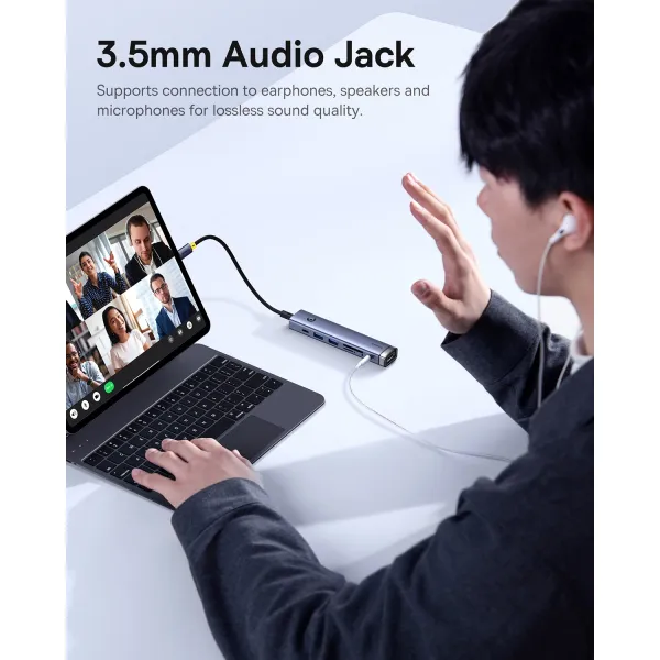 USB-хаб Baseus UltraJoy Series 7-Port HUB AIR Space Grey (Type-C to HDMI4K@60Hz*1+USB3.0*2+PD*1+SD/TF3.0*1+3.5mm*1) (B00052803811-02)
