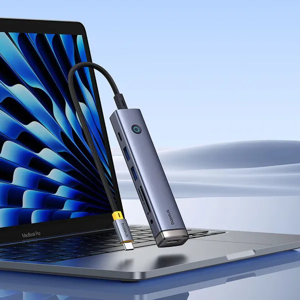 USB-хаб Baseus UltraJoy Series 7-Port HUB AIR Space Grey (Type-C to HDMI4K@60Hz*1+USB3.0*2+PD*1+SD/TF3.0*1+3.5mm*1) (B00052803811-02)