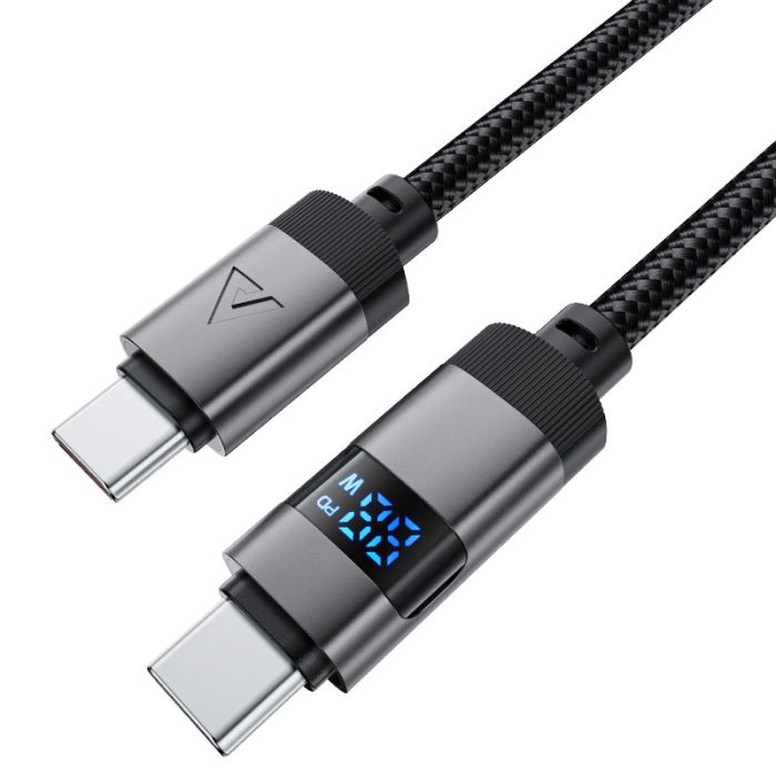 Кабель ACEFAST C15-03 USB-C to USB-C zinc alloy digital display braided charging data cable Black (6974316283720)