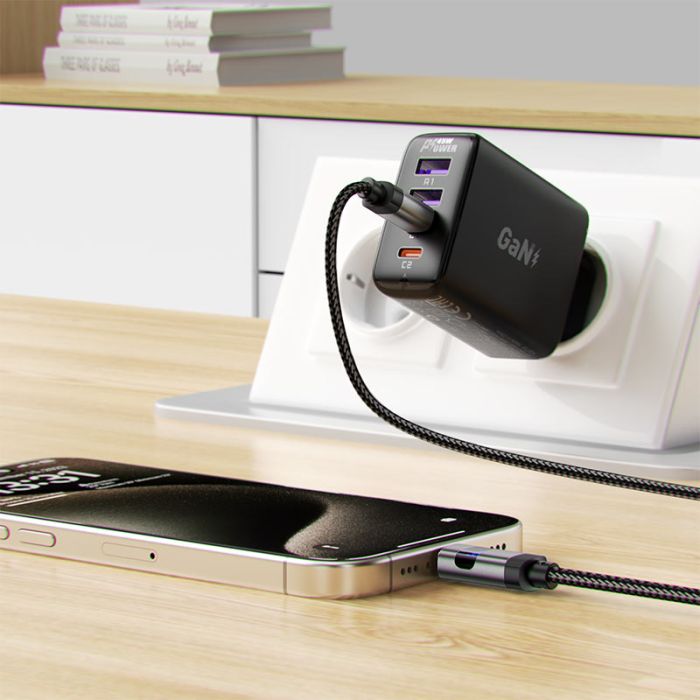 Кабель ACEFAST C15-03 USB-C to USB-C zinc alloy digital display braided charging data cable Black (6974316283720)