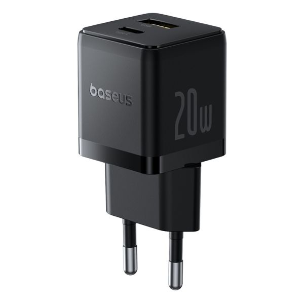 Мережевий зарядний пристрій Baseus Palm Fast Charger C+U 20W EU Cluster Black (with Baseus Mini White Cable USB-C to USB-C 60W (20V/3A) 1m Cluster Bla (P10111608113-01)