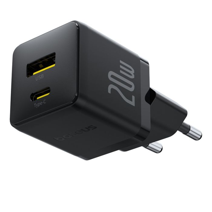 Мережевий зарядний пристрій Baseus Palm Fast Charger C+U 20W EU Cluster Black (with Baseus Mini White Cable USB-C to USB-C 60W (20V/3A) 1m Cluster Bla (P10111608113-01)
