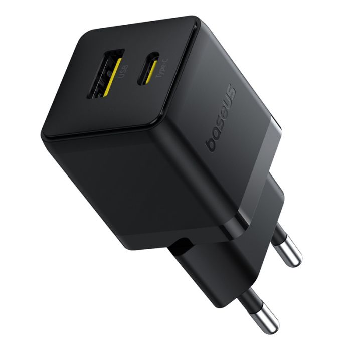 Мережевий зарядний пристрій Baseus Palm Fast Charger C+U 20W EU Cluster Black (with Baseus Mini White Cable USB-C to USB-C 60W (20V/3A) 1m Cluster Bla (P10111608113-01)