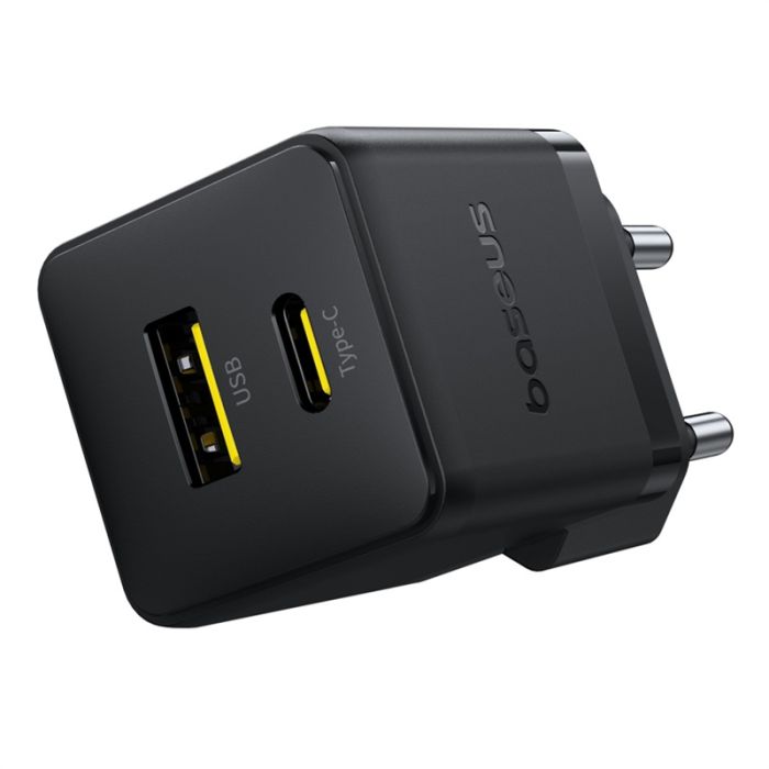 Мережевий зарядний пристрій Baseus Palm Fast Charger C+U 20W EU Cluster Black (with Baseus Mini White Cable USB-C to USB-C 60W (20V/3A) 1m Cluster Bla (P10111608113-01)