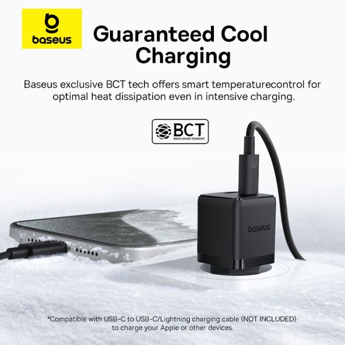 Мережевий зарядний пристрій Baseus Palm Fast Charger C+U 20W EU Cluster Black (with Baseus Mini White Cable USB-C to USB-C 60W (20V/3A) 1m Cluster Bla (P10111608113-01)