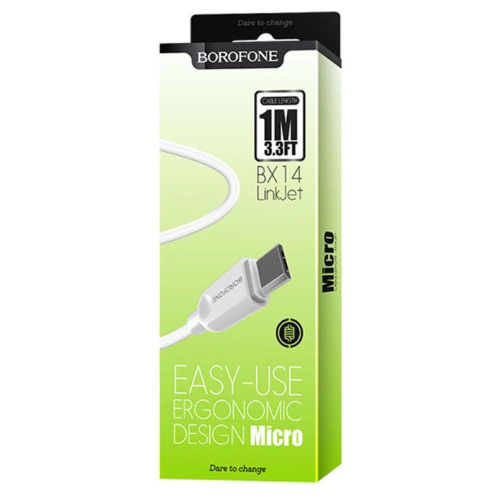 Кабель BOROFONE BX14 USB to Micro 2.4A, 1m, PVC, TPE connectors, White (6957531089988)