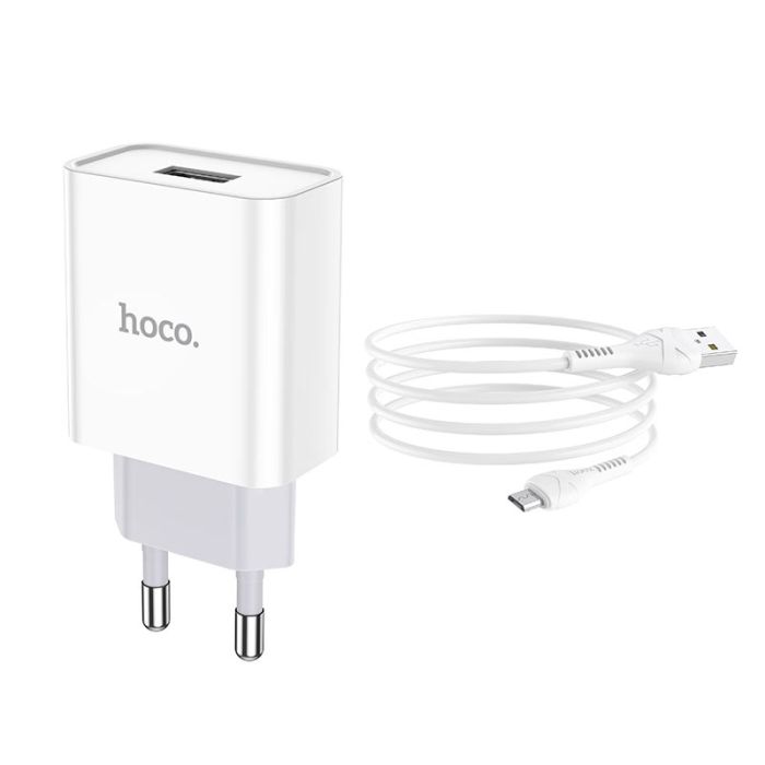 Мережевий зарядний пристрій з кабелем HOCO C81A Asombroso single port charger set(Micro) 10.5W White (6931474727954)
