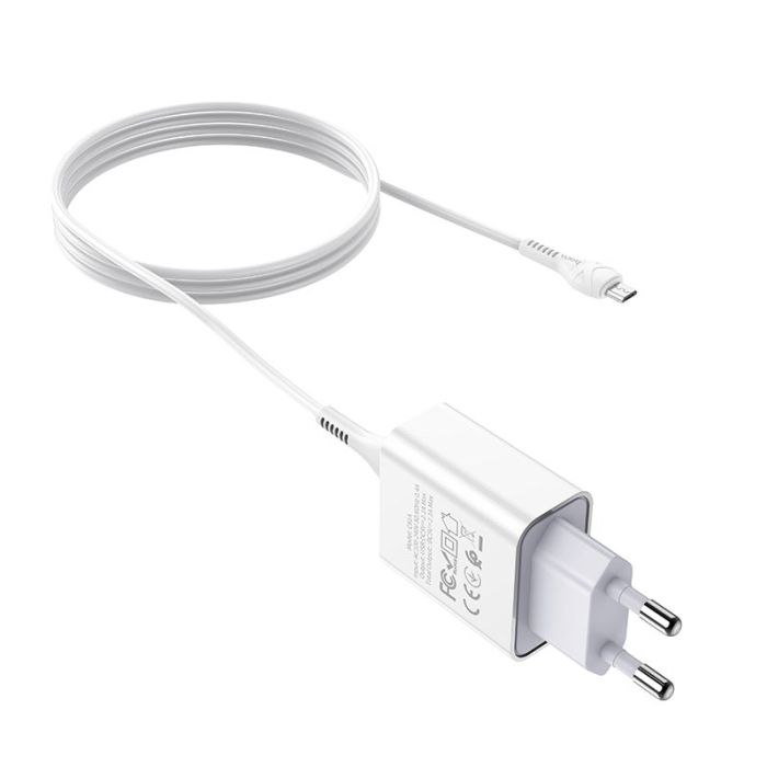 Мережевий зарядний пристрій з кабелем HOCO C81A Asombroso single port charger set(Micro) 10.5W White (6931474727954)