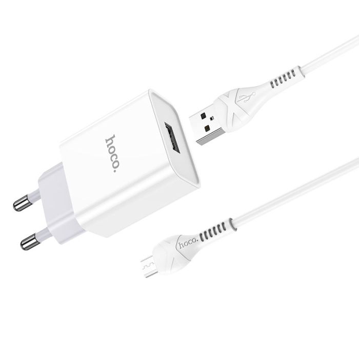 Мережевий зарядний пристрій з кабелем HOCO C81A Asombroso single port charger set(Micro) 10.5W White (6931474727954)