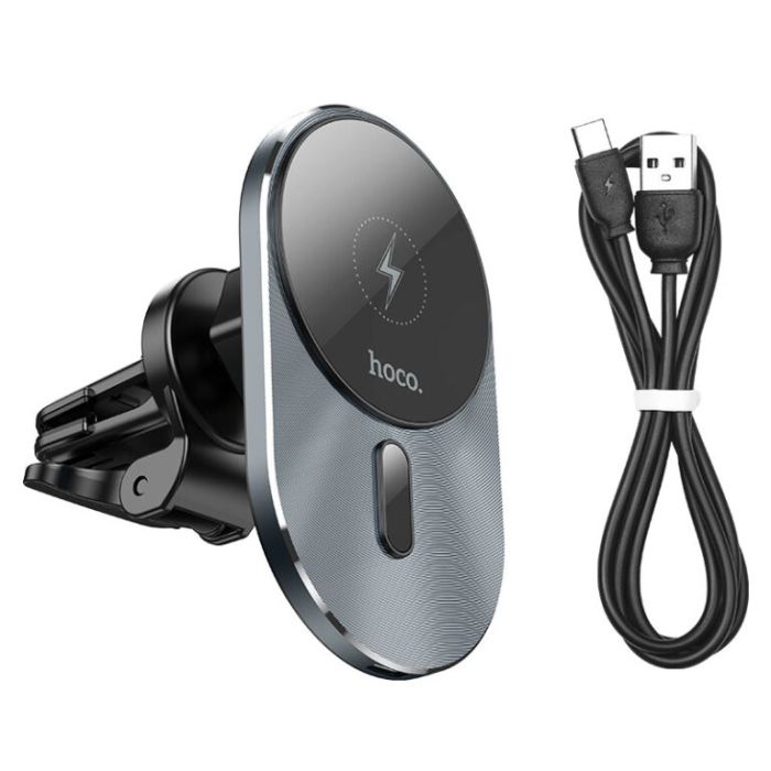 Автотримач для телефона з БЗП HOCO CA91 Magic magnetic wireless fast charging car holder Gray (6931474753465)