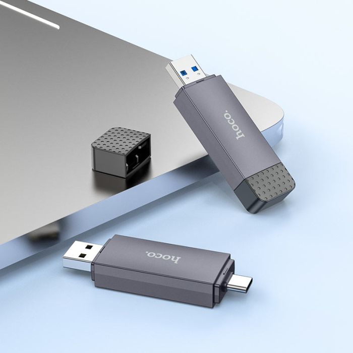 Кардрідер HOCO HB45 Spirit 2-in-1 USB/Type-C 2.0 card reader Metal Gray (6942007620512)