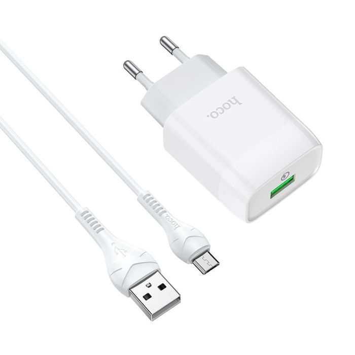Мережевий зарядний пристрій з кабелем HOCO C72Q Glorious single port QC3.0 charger set(Micro) 18W White (6931474732538)