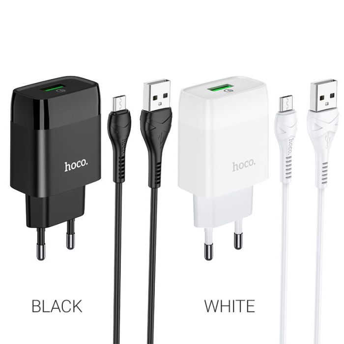 Мережевий зарядний пристрій з кабелем HOCO C72Q Glorious single port QC3.0 charger set(Micro) 18W White (6931474732538)