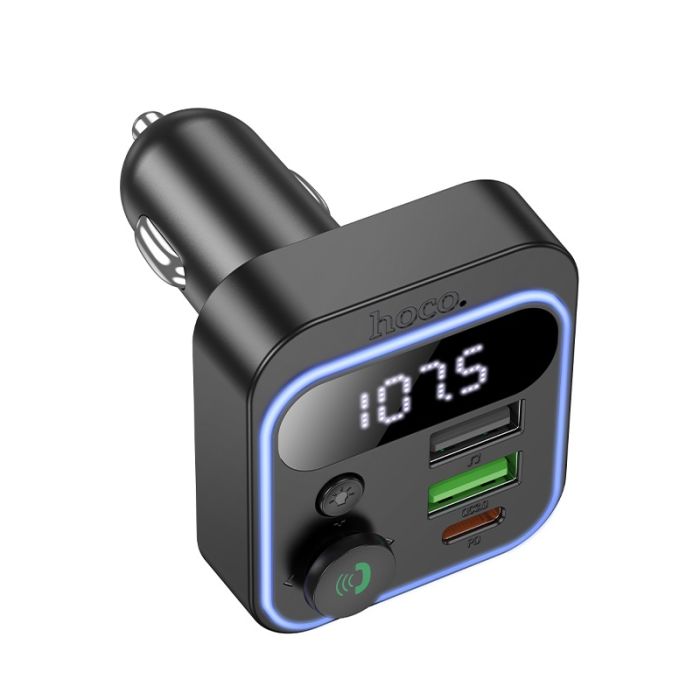 АЗП з FM-модулятором HOCO E85 Tiger PD20W+QC3.0 car BT FM transmitter Black (6942007634304)