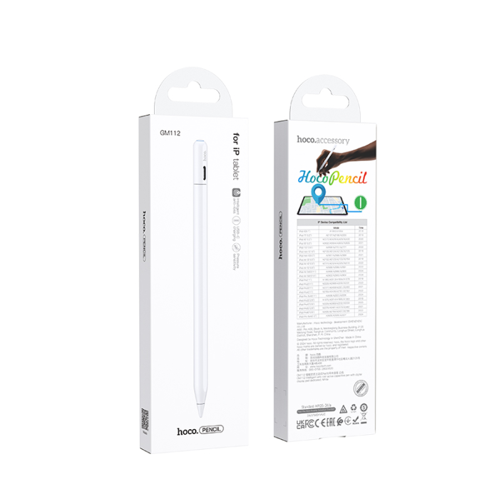 Стилус HOCO GM112 Intelligent anti-lost active capacitive pen with digital display pad dedicated White (6942007634588)