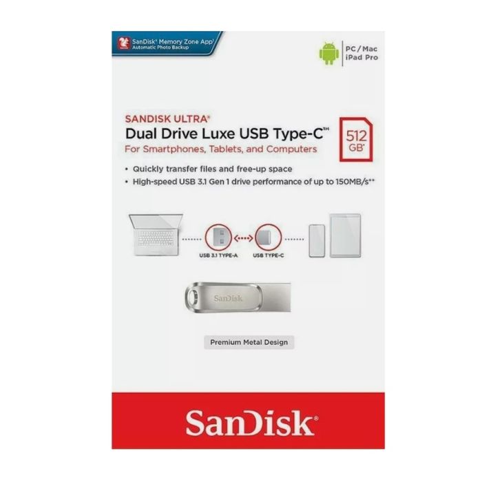 Флеш-накопичувач SanDisk USB 3.1 Ultra Dual Luxe Type-C 512Gb (150 Mb/s) (SDDDC4-512G-G46)