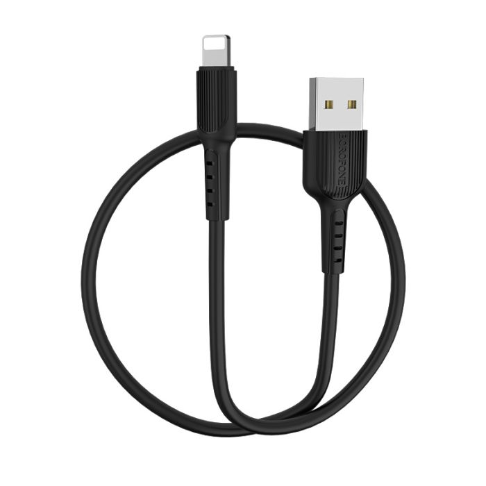 Кабель BOROFONE BX16 USB to iP 2A, 1m, PVC, TPE connectors, Black (6957531099512)