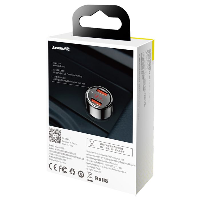Автомобільний зарядний пристрій Baseus Magic Series Dual QC Digital Display 45W Black (CCMLC20A-01)