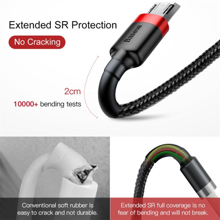 Кабель Baseus cafule Cable USB For Micro 2A 3m Red+Black (CAMKLF-H91)