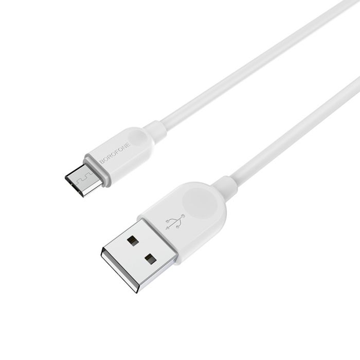 Кабель BOROFONE BX14 USB to Micro 2.4A, 2m, PVC, TPE connectors, White (6957531090014)