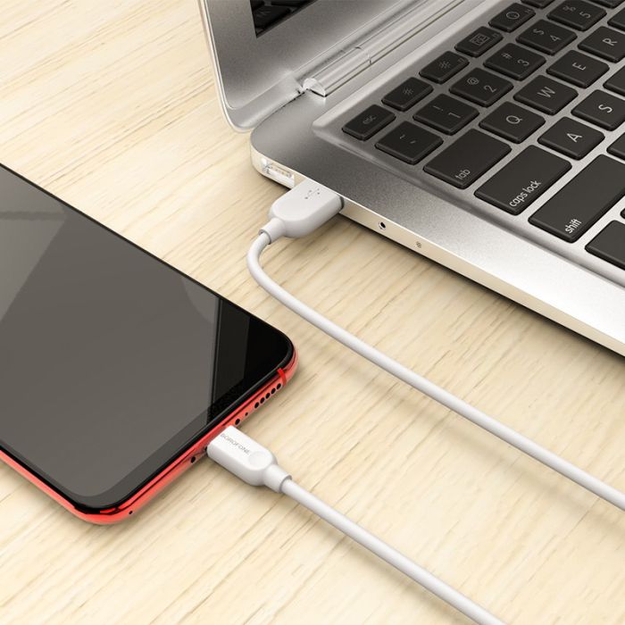 Кабель BOROFONE BX14 USB to Micro 2.4A, 2m, PVC, TPE connectors, White (6957531090014)