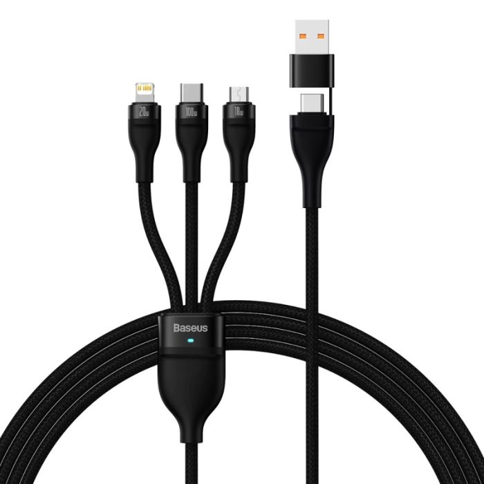 Кабель Baseus Flash Series Ⅱ Two-for-three Charging Cable U+C to M+L+C 100W 1.2m Black (CASS030101)