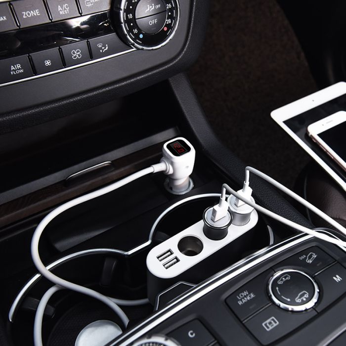 Автомобільний зарядний пристрій HOCO Z13 LCD one-pull-three car charger Silver (6957531050896)