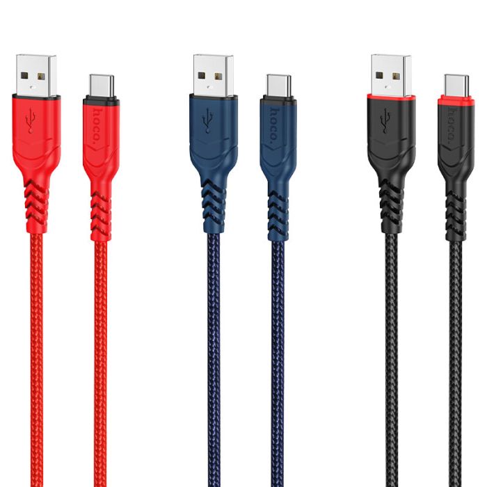 Кабель HOCO X59 USB to Type-C 3A, 1m, nylon, TPE connectors, Blue (6931474744944)