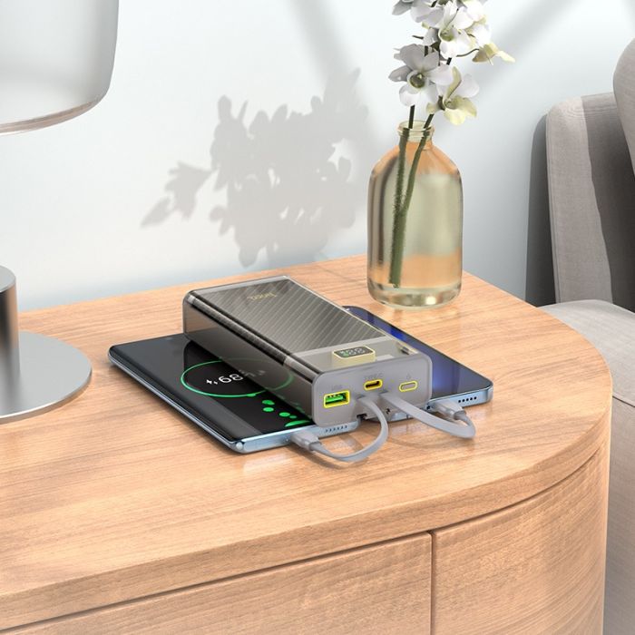 Зовнішній акумулятор HOCO J104A Discovery edition 22.5W fully compatible power bank with cable(20000mAh) Gray (6931474788962)