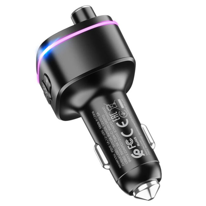 АЗП з FM-модулятором HOCO E62 Fast PD20W+QC3.0 car BT FM transmitter Black (6931474756299)