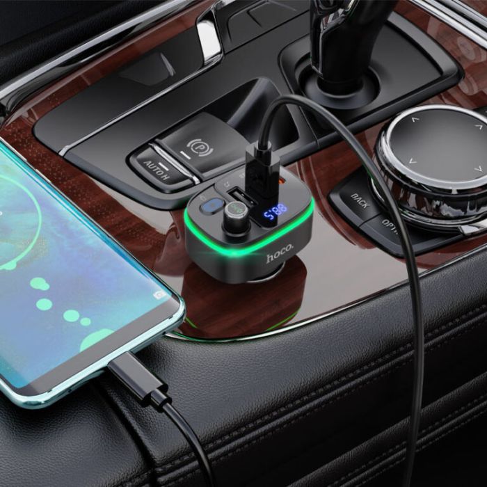 АЗП з FM-модулятором HOCO E62 Fast PD20W+QC3.0 car BT FM transmitter Black (6931474756299)