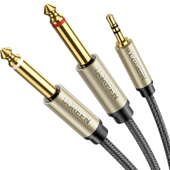 Аудіокабель UGREEN 3.5mm TRS to Dual 6.35mm TS Audio Cable 1m (Gray) (UGR-10613)