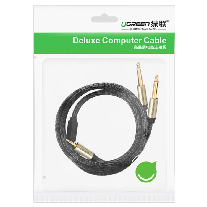 Аудіокабель UGREEN 3.5mm TRS to Dual 6.35mm TS Audio Cable 1m (Gray) (UGR-10613)