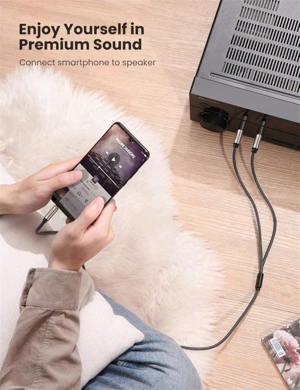 Аудіокабель UGREEN 3.5mm TRS to Dual 6.35mm TS Audio Cable 1m (Gray) (UGR-10613)