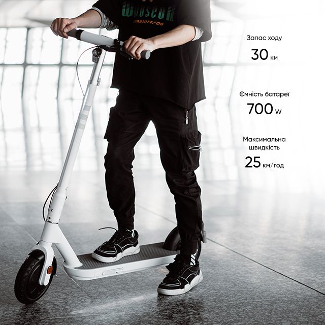 Електросамокат OKAI ES10-NEON Lite White 9", 300(600)W, 7.8Ah, 30km, 25km\h, 20%, NFC, App, 15kg (ES10-W)