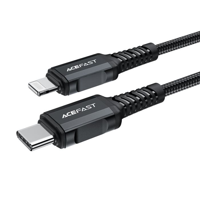 Кабель ACEFAST C4-01 Type-C to iP 3A, 30W, 1.8m, nylon, zinc connectors, Black (6974316281306)