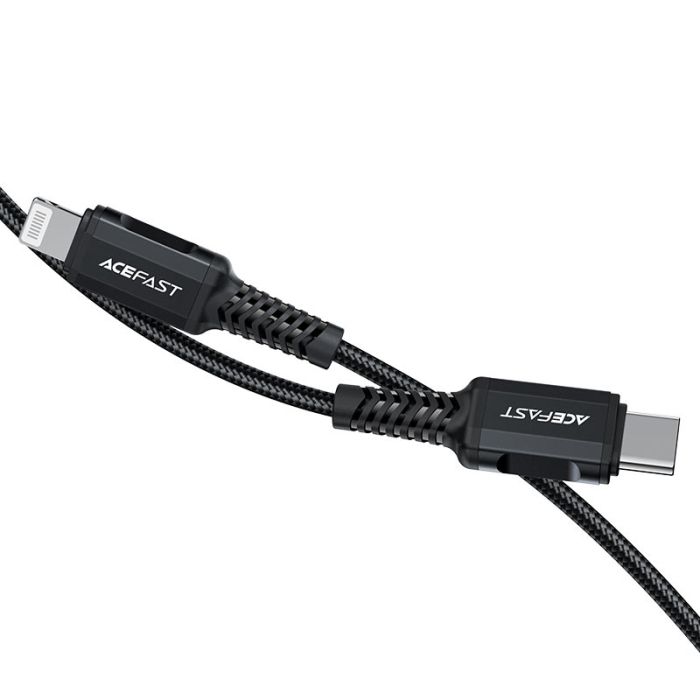 Кабель ACEFAST C4-01 Type-C to iP 3A, 30W, 1.8m, nylon, zinc connectors, Black (6974316281306)