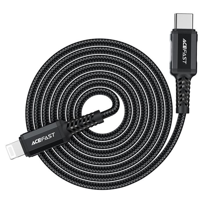 Кабель ACEFAST C4-01 Type-C to iP 3A, 30W, 1.8m, nylon, zinc connectors, Black (6974316281306)