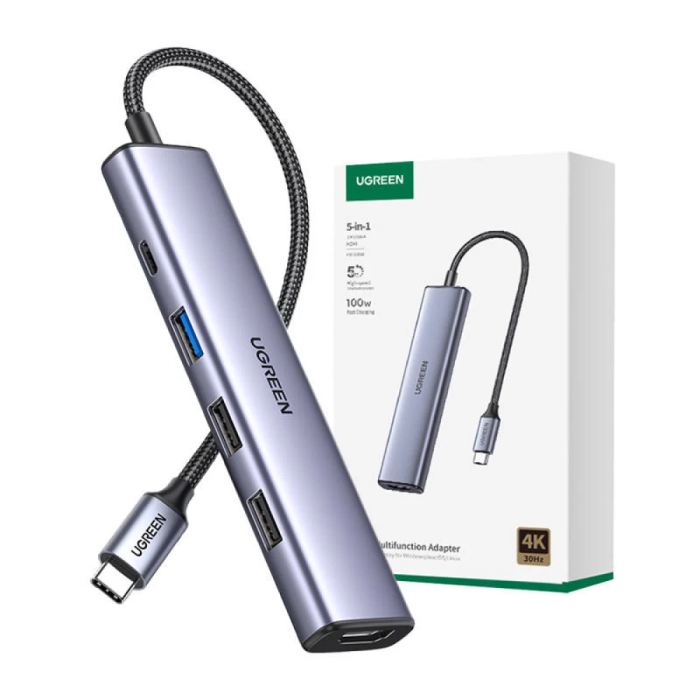 USB-хаб UGREEN CM478 USB-C To HDMI+1xUSB3.0 A+2xUSB2.0 A+PD Power Converter (UGR-15495)